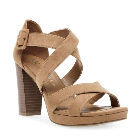 Anne Klein Sandals Womens Size 10 Tan Crossover Block Heel Open Toe Heels - Picture 10 of 10
